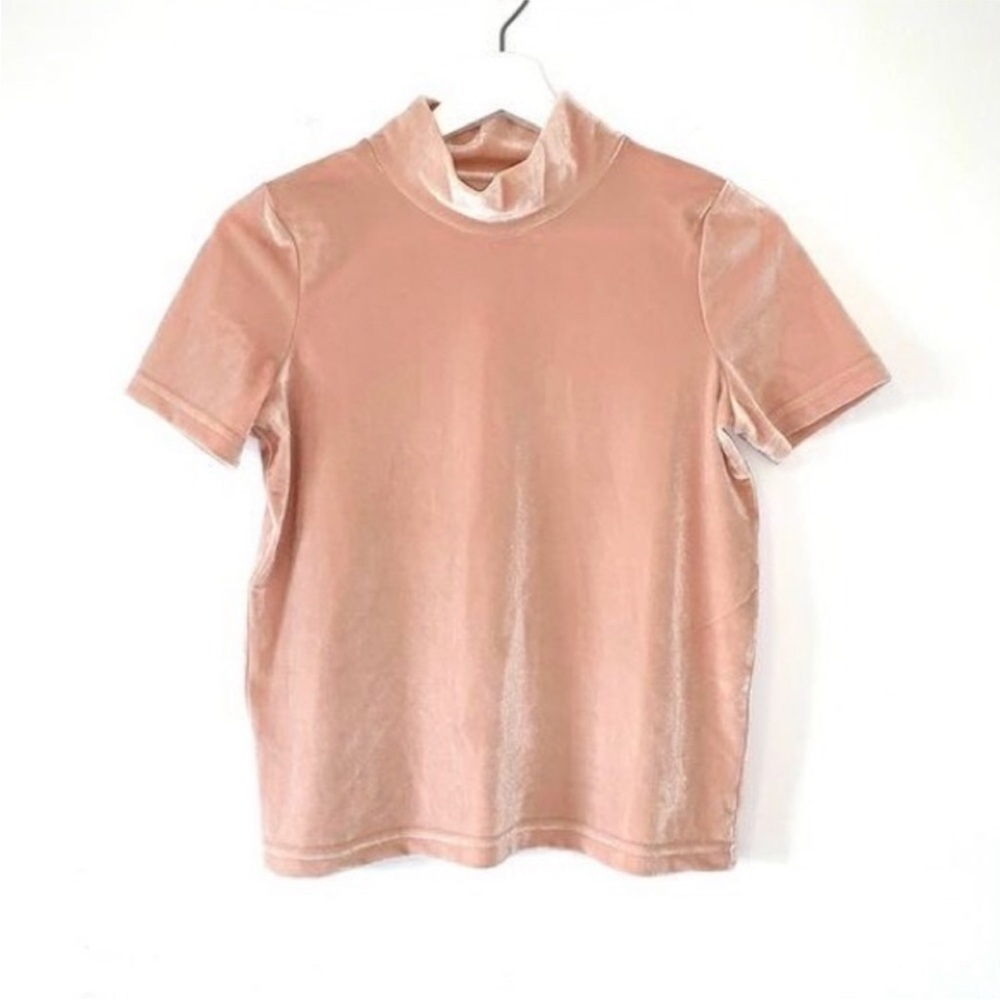 Women's Blush Velvet Short-Sleeve Mock Neck Top